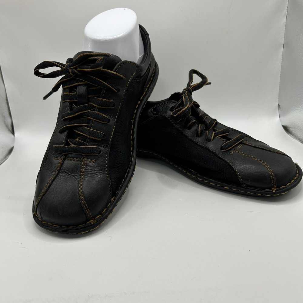 Born Womens Black Leather Lace Up Sneakers Contrast Stitch Shoes W31015 Size 7